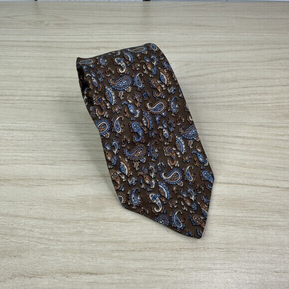 Christian Dior Tie Mens Brown Paisley Silk‎ Cravates VTG Business Career Office